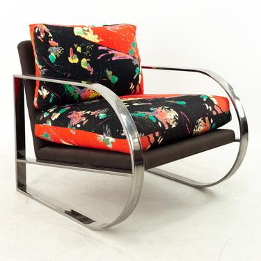 Milo Baughman Style Mid Century Chrome Upholstered Lounge Chair - mcm 