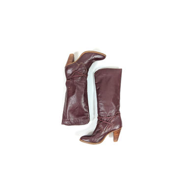 haile mary | vintage 70s knee boots | vtg 1970s dingo dress boot | knee | wine | leather | 7 / 7.5 