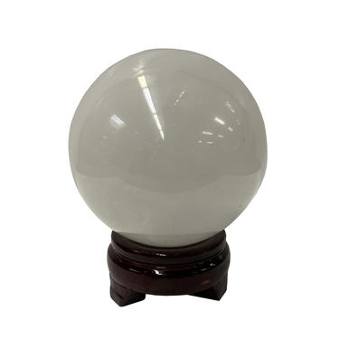 Oriental White Stone Carved Round Ball Fengshui Display Art ws1194E 