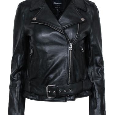 Madewell - Black Leather Zip-Up Moto Jacket w/ Belt Sz M