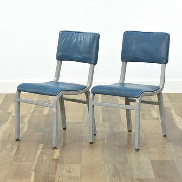 Pair Of Vintage Medical Industrial Blue Accent Chairs