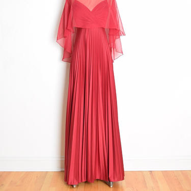vintage 70s dress burgundy pleated caplet long caplet maxi prom dress XS clothing 