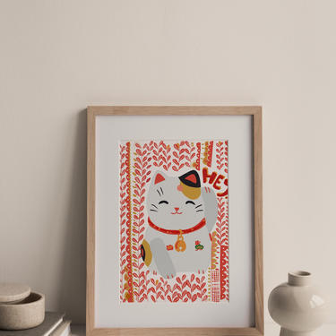 Maneki Neko Art Print | happy art | fun cubicle decor 