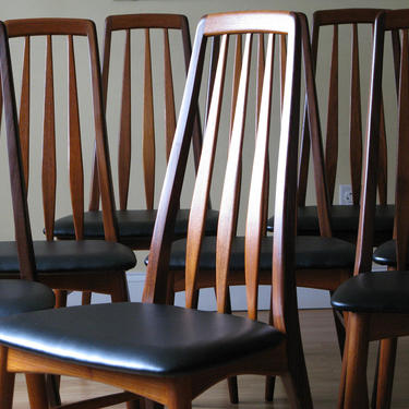 Danish &amp;quot;EVA&amp;quot; Teak, Afrormosia set of eight dining chairs and Rosewood Two-leaf Extension Table Dining Set 