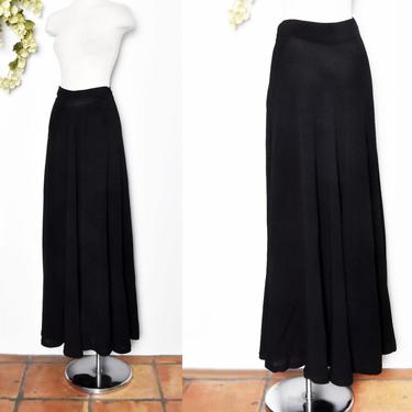 30's - 40's Long Black Vintage Skirt, Rayon, Swing era WWII flared full skirt, 1930's, 1940's, Art Deco, cut on a bias, evening party dress 