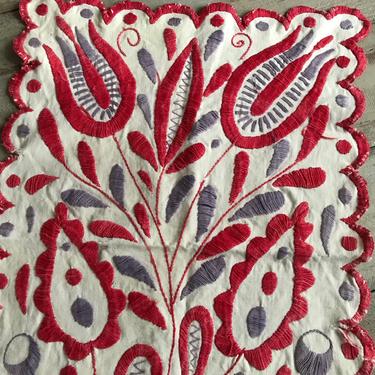 Antique Folk Art Embroidered Textile, Hungary, Austria, Red, Pillow Cover, Collectable, Restoration Project Textile 