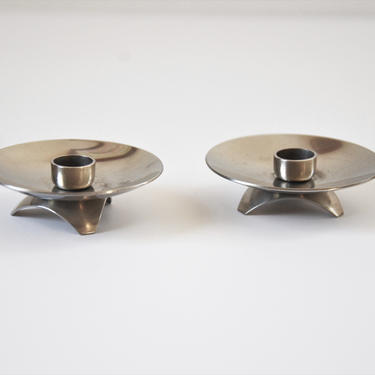 Danish Modern Stainless Candle Holders, made by Lundtofte, Denmark - Pair 