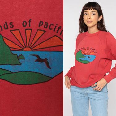 Nature Sweatshirt -- Bird Sweatshirt Friends of Pacifica Shirt 80s Red Raglan Sleeve Pacific Ocean Graphic Pullover 1980s Medium 