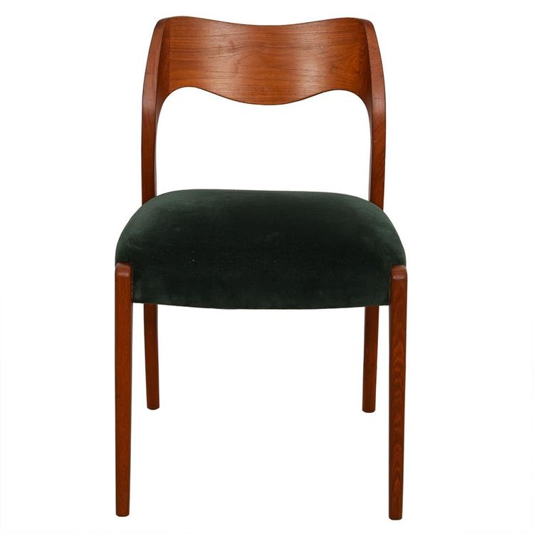 Set of 8 (Model #71) Niels Moller Danish Teak & Velvet Dining Chairs