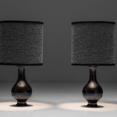 Pair Of Black Ceramic Table Lamps