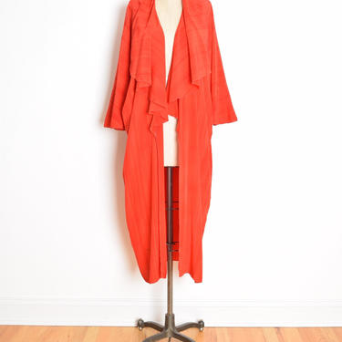 vintage 80s jacket red silk draped dolman sleeve kimono duster over sized clothing 