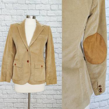 Vintage  70s Villager Corduroy Blazer Jacket // Beige with Elbow Patches Button-Up 