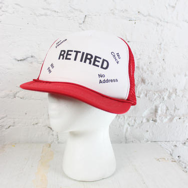 1980's RETIRED Mesh Baseball Cap in Red and White in One Size Fits All . Mens Womens Funny Retirement Old Guy Baseball Hat Gift 