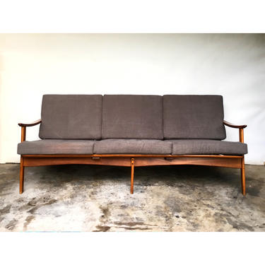 Mid Century Wood Frame Upholstered Sofa