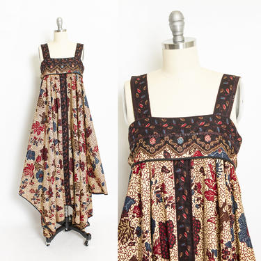 Vintage 1970s Cotton Dress Dutch Java Print Boho Ethnic 70s XS Extra Small 