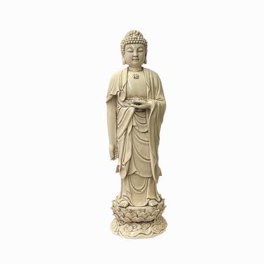 Oriental Vintage Finish Off White Ivory Color Porcelain Buddha Statue ws1445E 