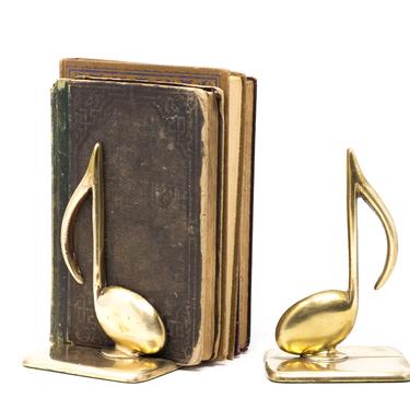 Set of Two Vintage Brass Music Notes Bookends, Pair 