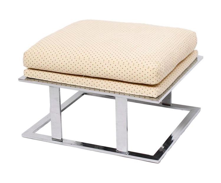 Chrome Ottoman by Milo Baughman with Upholstered Seat