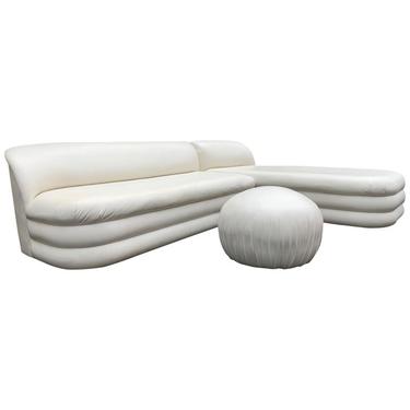 Milo Baughman Style Directional Sectional Sofa, Chaise &amp; Pouf Having Piled Base