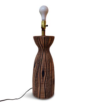 Lee Rosen for Design-Technics Terracotta Colored Lamp with Incised Black Design