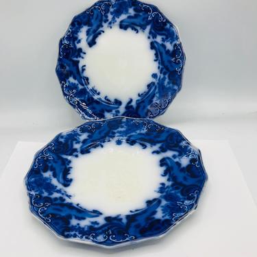 Antique pair of (2) Grindley Argyle Flow Blue 8&quot; Plates- Chip Free 