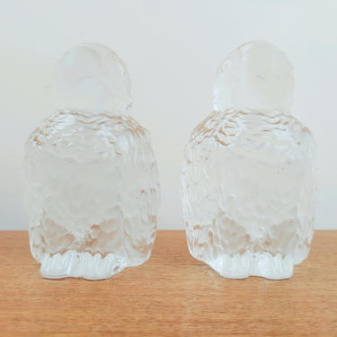 Vintage Viking Glass Clear Parrot Puffin Bird | Bookends Paper Weights Figurines | Clear and Frosted Glass 