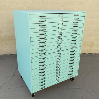 LARGE 1950S 20-DRAWER FLAT FILE CABINET IN MINT GREEN