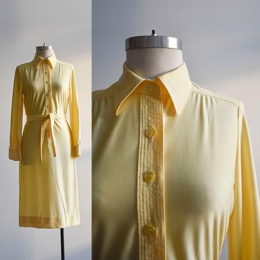 1970s Pale Yellow Shirt Dress 