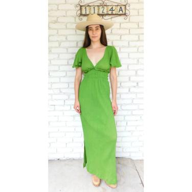 Indian Gauze Dress // vintage boho cotton sun maxi hippie hippy green 70s 1970s gauze caftan kaftan // S/M 