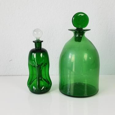 Vintage Emerald Green Decorative Bottles . - a Pair 