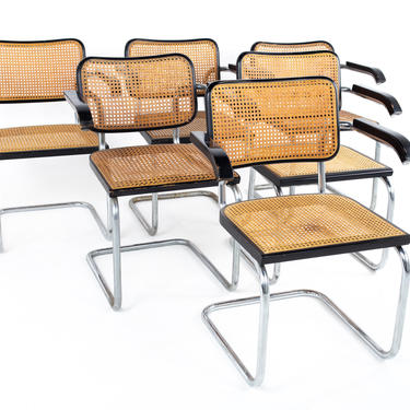 Marcel Breuer for Stendig Mid Century Ebonized and Cane Back Dining Chairs - Set of 6 - mcm 