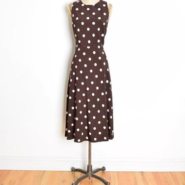 vintage 90s dress Ralph Lauren brown silk polka dot print sleeveless midi dress M medium clothing 