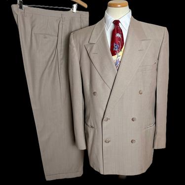 Vintage 1940s/1950s DELUXE Fashion Tailored Clothes Double-Breasted Wool 2pc Suit ~ 42 Long ~ jacket / pants ~ Talon Zipper ~ Drop Loops 