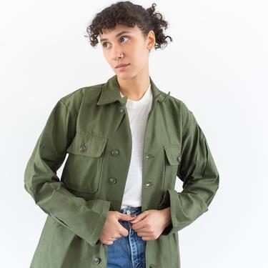 Vintage 70s Olive Green Army Shirt Jacket | Unisex Deadstock Cotton Button Up OverShirt | S M | 