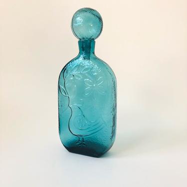 Large Mid Century Stelvia Italy Blue Glass Decanter by Wayne Husted 