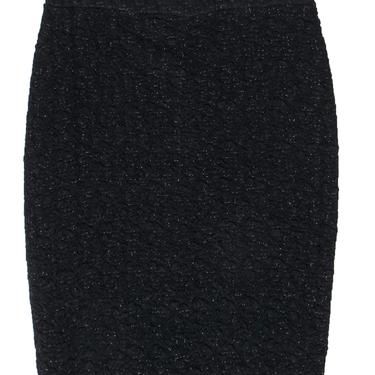 Escada - Black Swirled Crinkled Textured Pencil Skirt w/ Gold Accents Sz 10