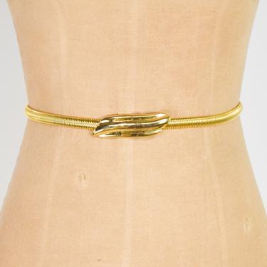 1980s Gold Oval Coil Stretch Belt | 80s Gold Skinny Coil Belt 