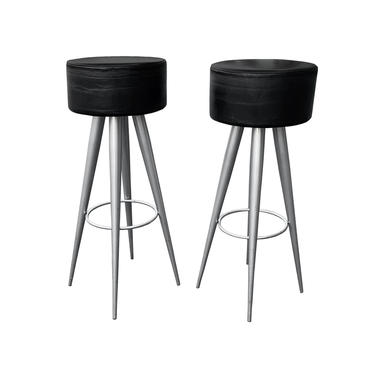 Modern Black Leather Bar Stools Made in Italy 
