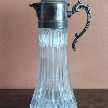 Vintage FB Rogers Silver Plated Cut Glass Victorian-Style Carafe Decanter Pitcher Made In Italy 14&amp;quot; 