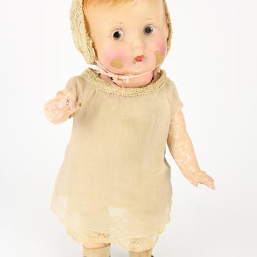 Cute Composition Baby Doll with Bonnet, Brown Eyes, and Blue Shoes, 12&amp;quot; 
