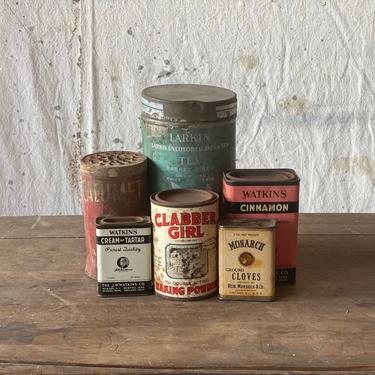 Vintage Lot of Kitchen Tins Rustic Decor Tea and Spices 