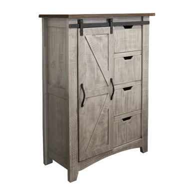 Rustic Farmhouse Style Solid Wood Chest Of Drawers, Dresser  with Barn Door 4 Drawers and 4 fixed Shelves 