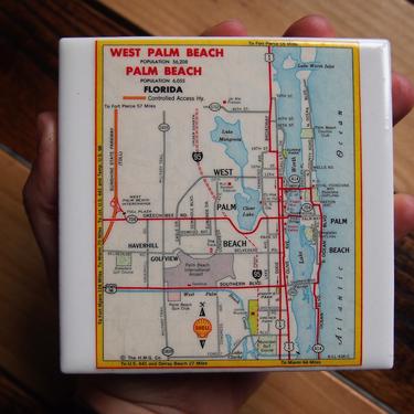 1964 West Palm Beach Florida Map Coaster. Palm Beach Map. Vintage Florida Gift. Beach Décor. Florida Beaches. City Map Gift. Coastal Décor. 