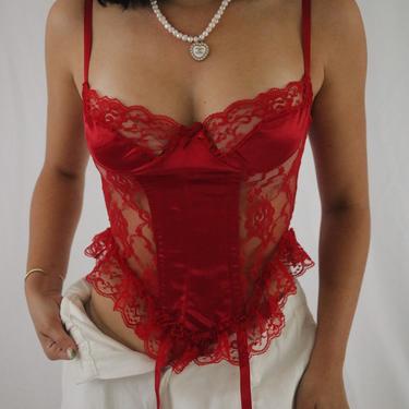 Vintage Red Satin + Lace 90’s Frederick’s of Hollywood Bustier Corset Top - XS/S 