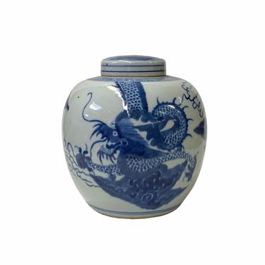 Chinese Hand-paint Dragon Graphic Blue White Porcelain Ginger Jar ws1709E 