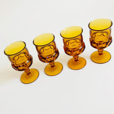 Vintage Amber Wine Glasses / Set of 4 / Kings Crown Indiana Glass 