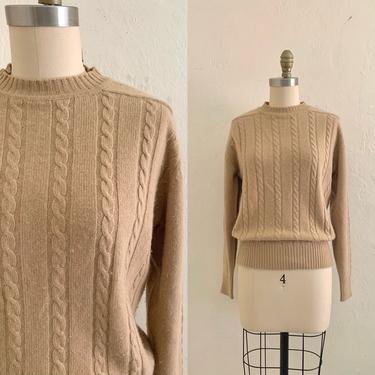 vintage 80's tan cashmere cable knit sweater 