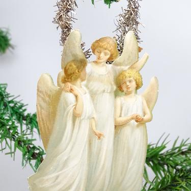 Antique Early 1900's Victorian Angel Embossed Die Cut and Tinsel Christmas Scrap Ornament, Vintage Tree Decor 