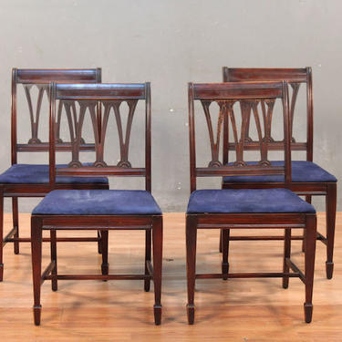Set of 4 1940s Mahogany &amp; Indigo Dining Chairs – ONLINE ONLY