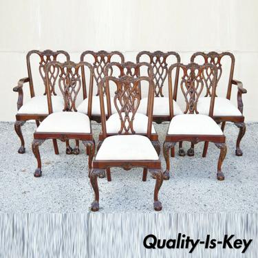 English Chippendale Style Carved Mahogany Ball &amp; Claw Dining Chairs - Set of 8